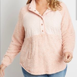 Maurices Pink Quilted Sherpa Pullover Sweatshirt